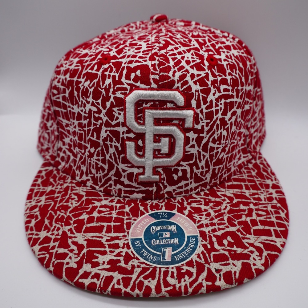 SF Giants Hat Mens 7 1/4 Red White Elephant Print Fitted MLB Twins Enterprise